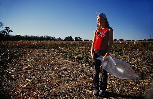 kid in pumpkin patch