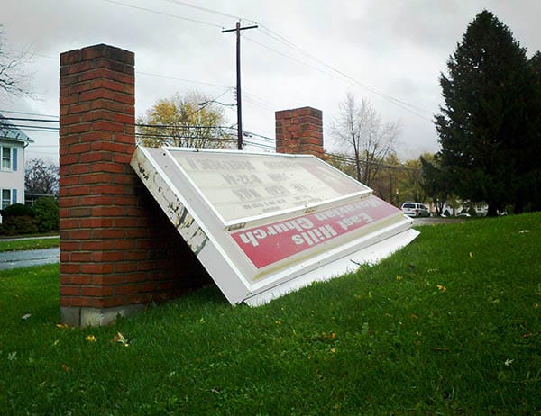 hurricane sandy damage bethlehem pa church sign blown down