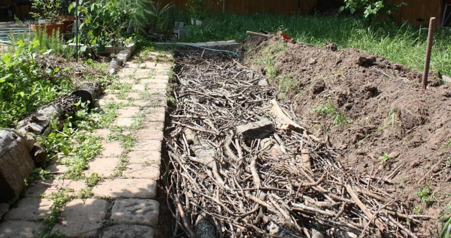 hugelkultur bed before adding soil