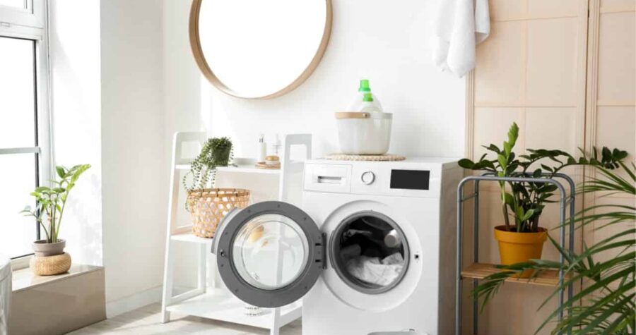 bathroom with modern washing machine