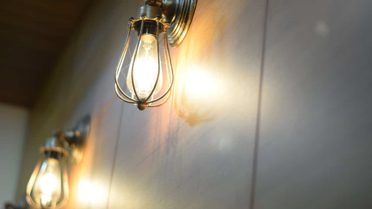Bright halogen two light bulb closeup,blur background