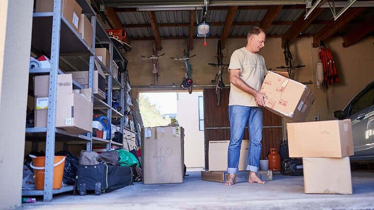 garage, man, cleaning