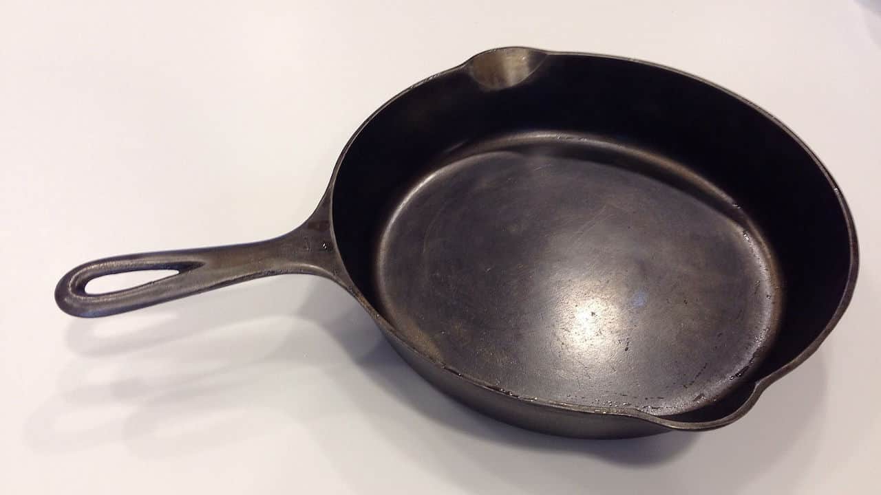 A seasoned cast iron skillet with a smooth, dark surface