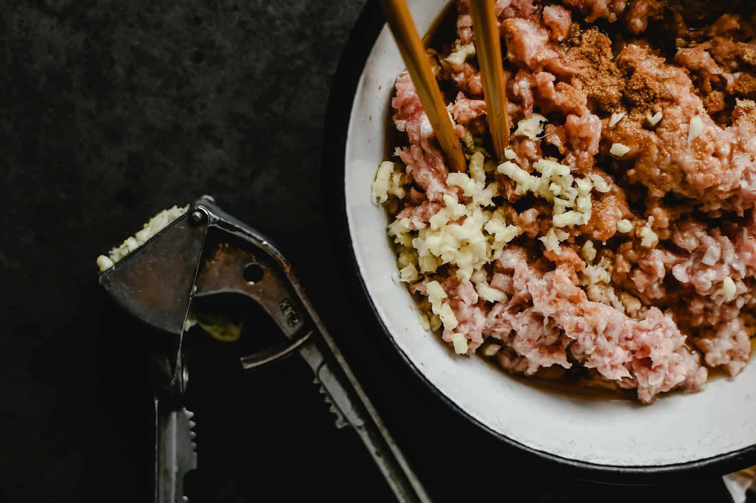 Minced Meat in a Ceramic Bowl