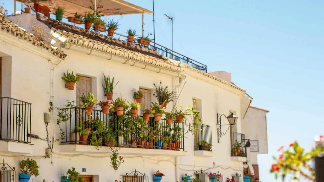 colorful terracotta herb pots on balcony