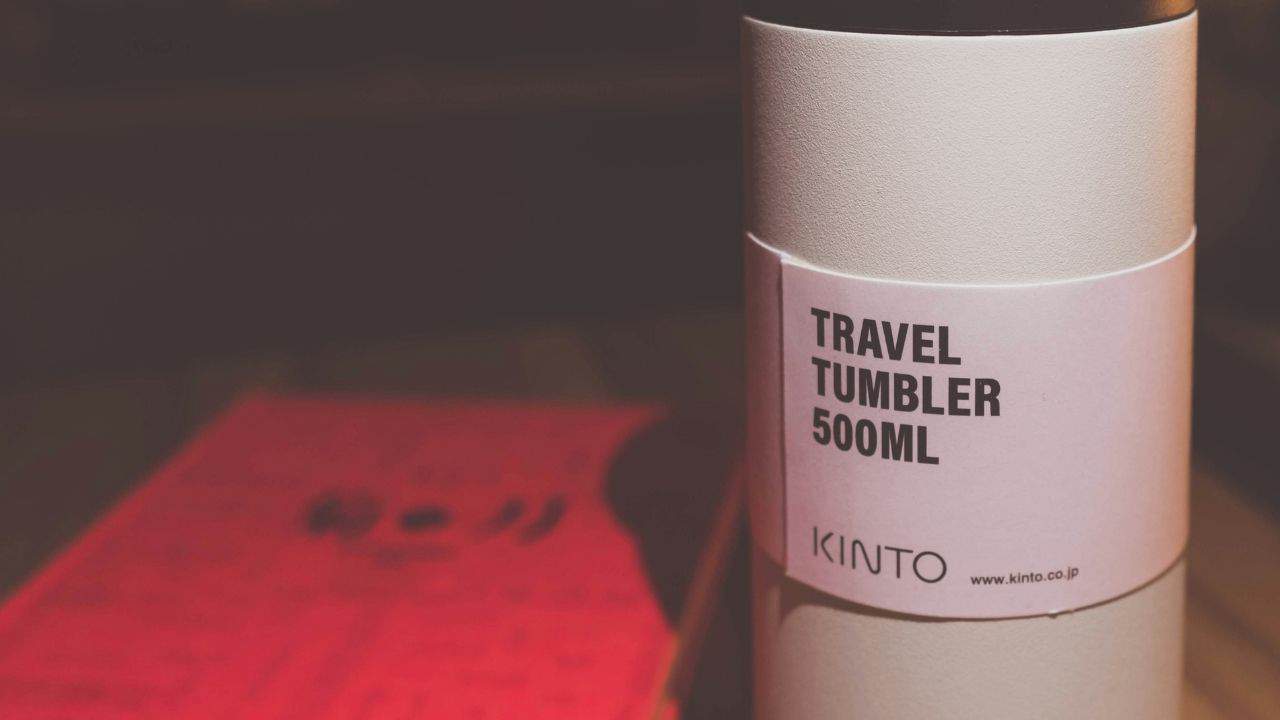 Empty travel mugs and tumblers
