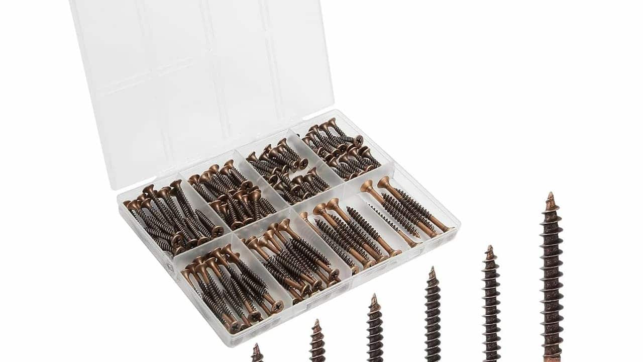 Mr. Pen Wood Screws Assortment Kit containing 152 bronze wood screws in six sizes with Phillips tips, neatly organized