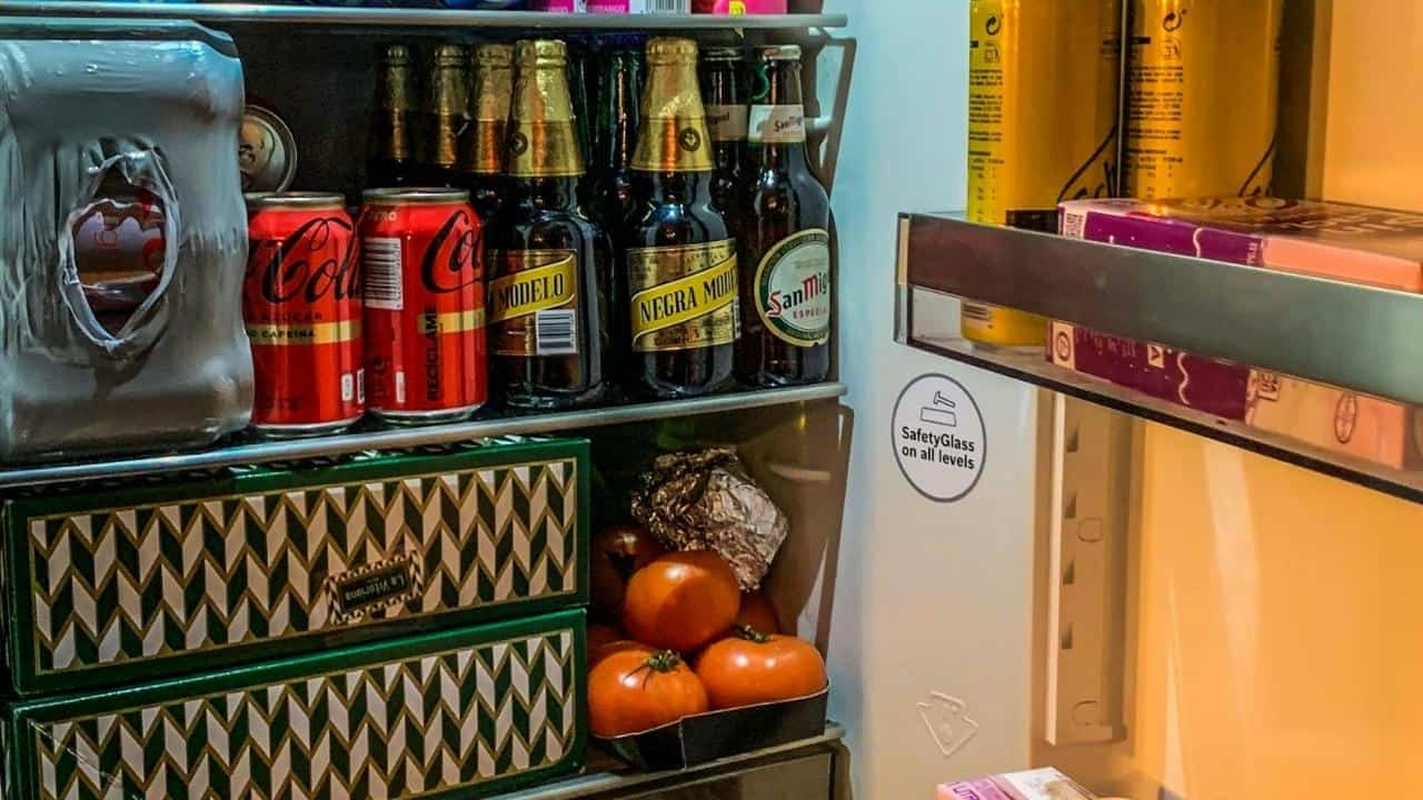 Outdated condiments in the fridge