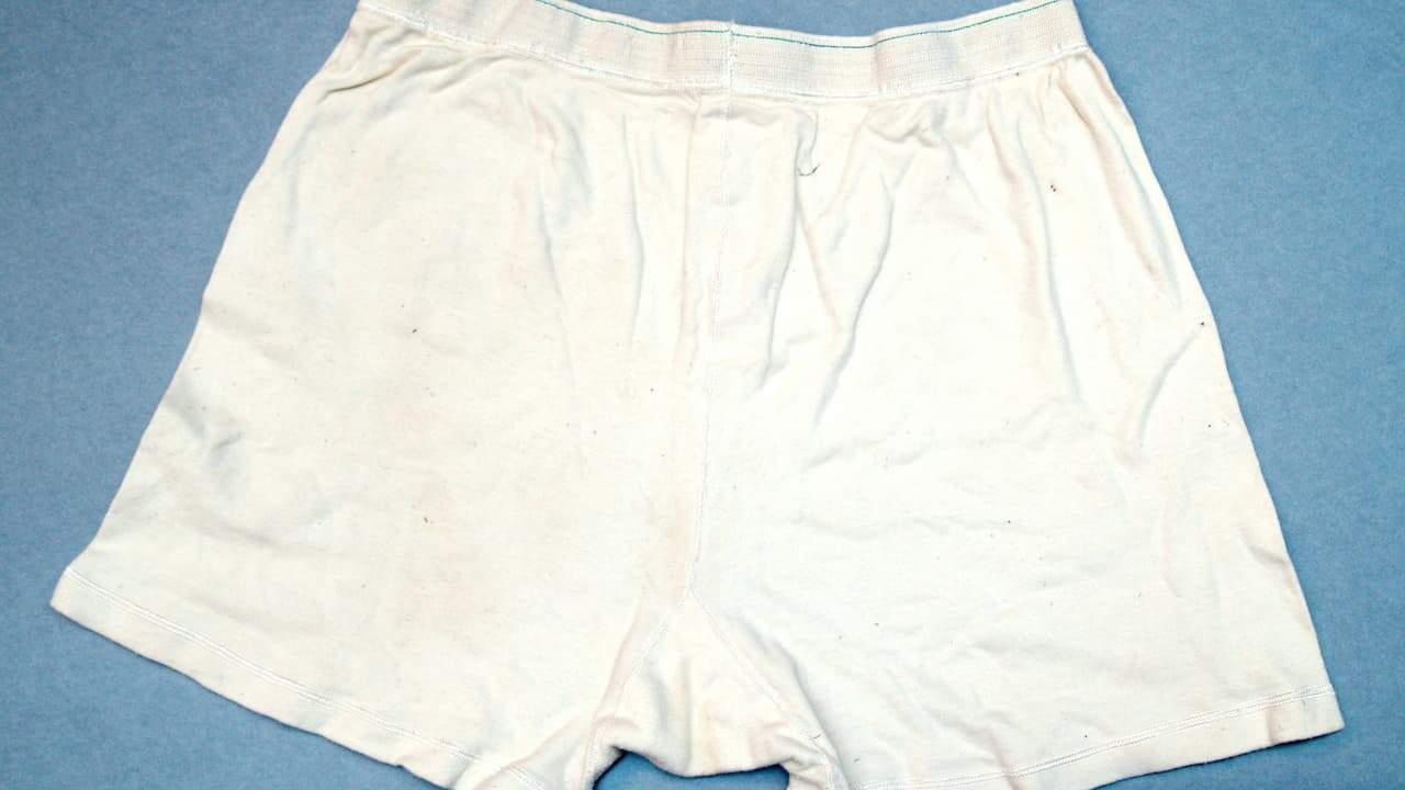 A pair of plain white cotton men’s boxer shorts