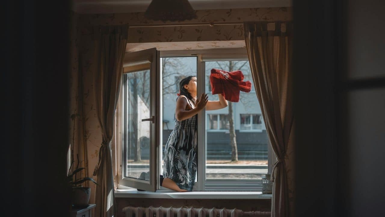 cleaning with open window
