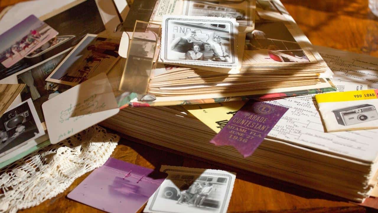 cluttered table with mail
