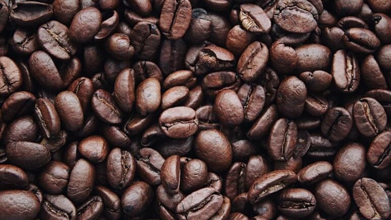 Close-up view of roasted coffee beans