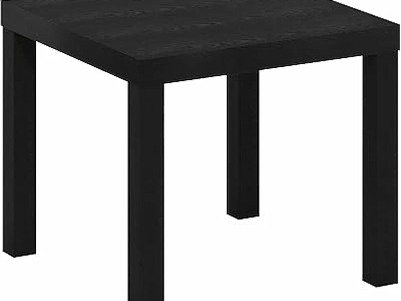Small black square side table with four straight legs and a flat top