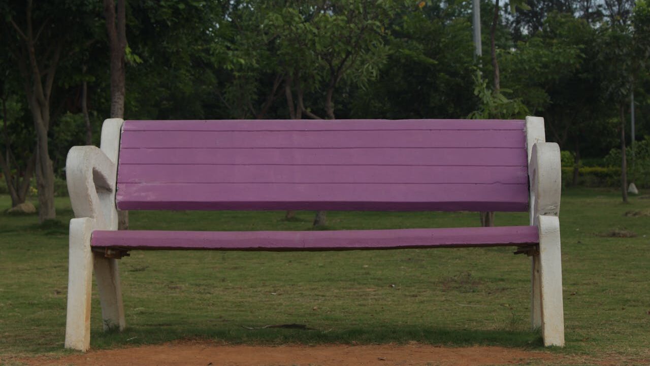 Vibrant Pink Bench in Tranquil Park Environment