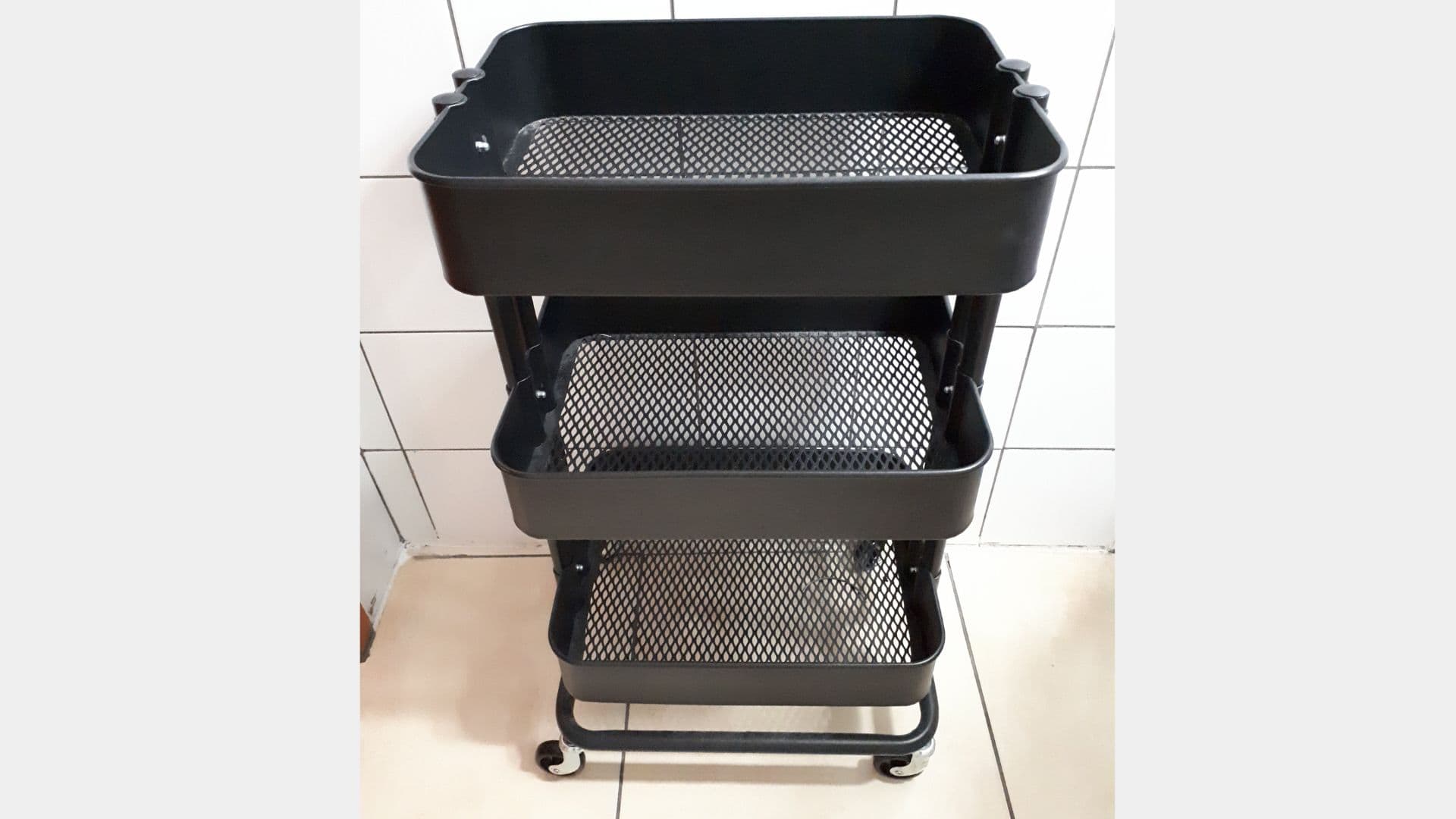 Black metallic rolling cart