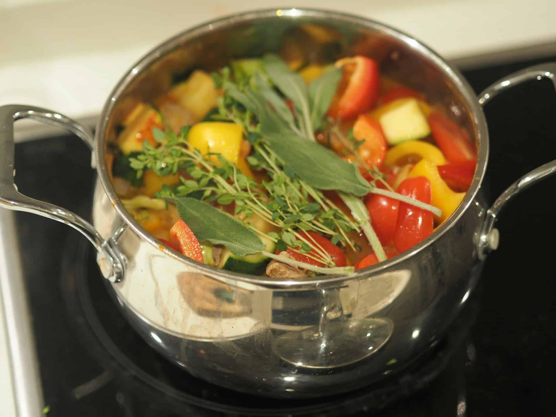 vegetable salad in stainless steel cooking pot