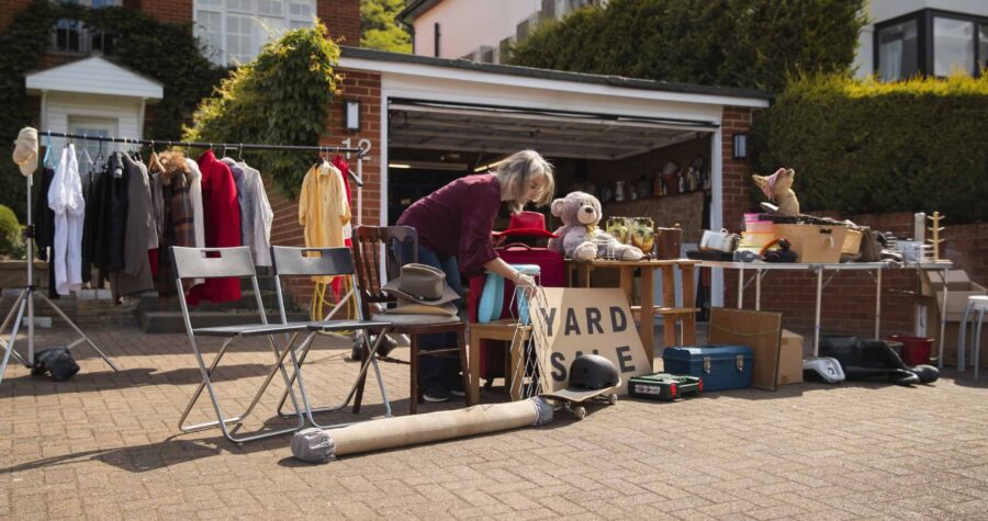 yard sale in front of garage
