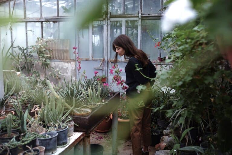 A Woman Looking the Plants