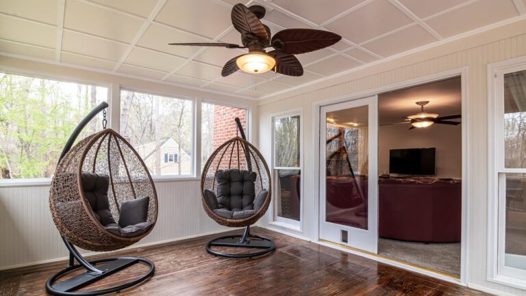 Egg Chairs and Ceiling Fan in a Room