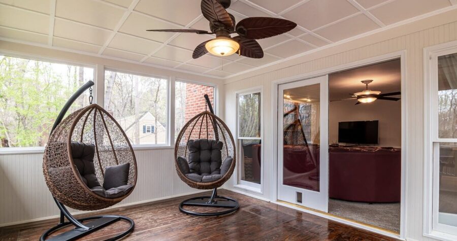 Egg Chairs and Ceiling Fan in a Room